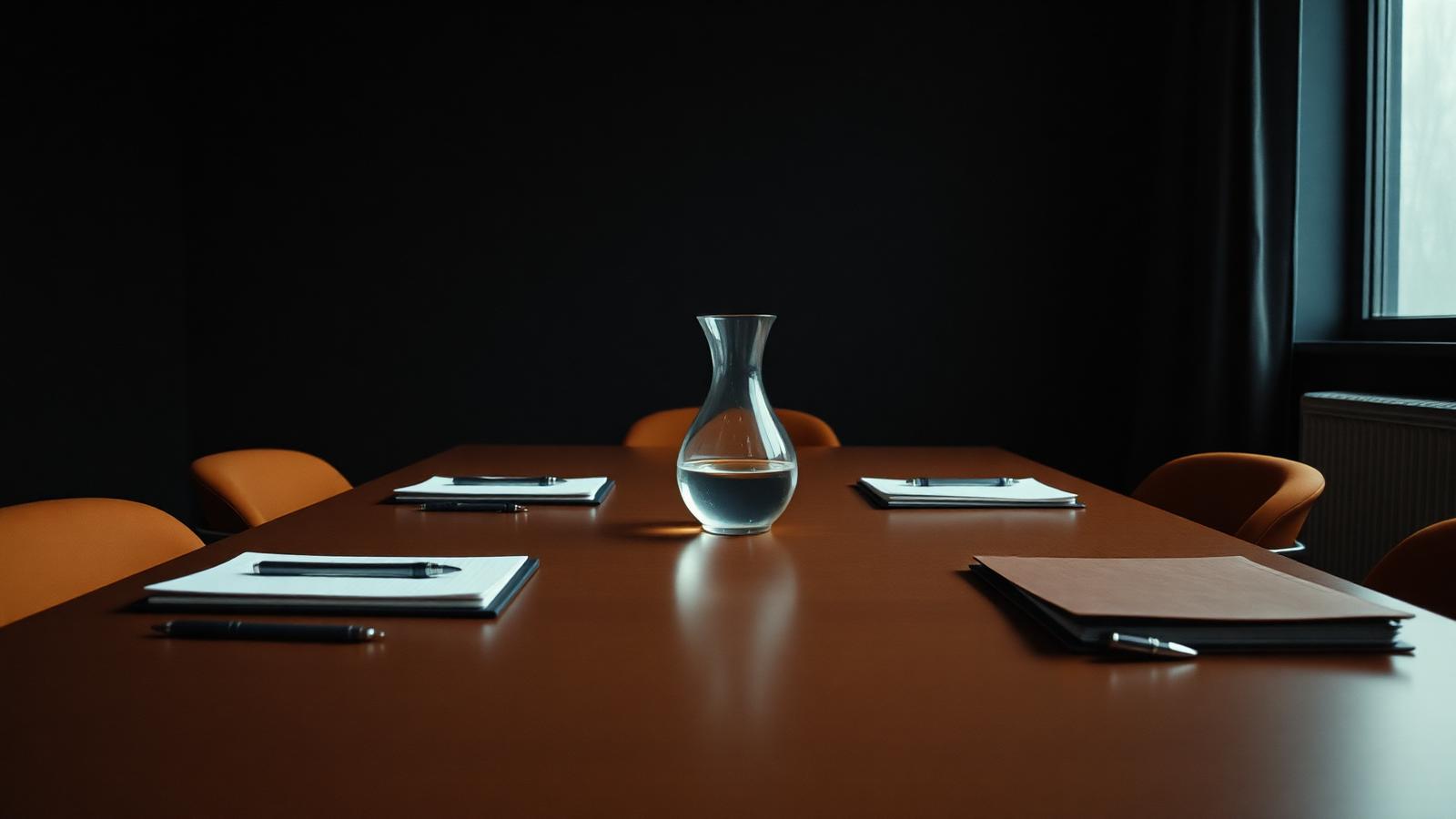Conference table prepared for a mediation session