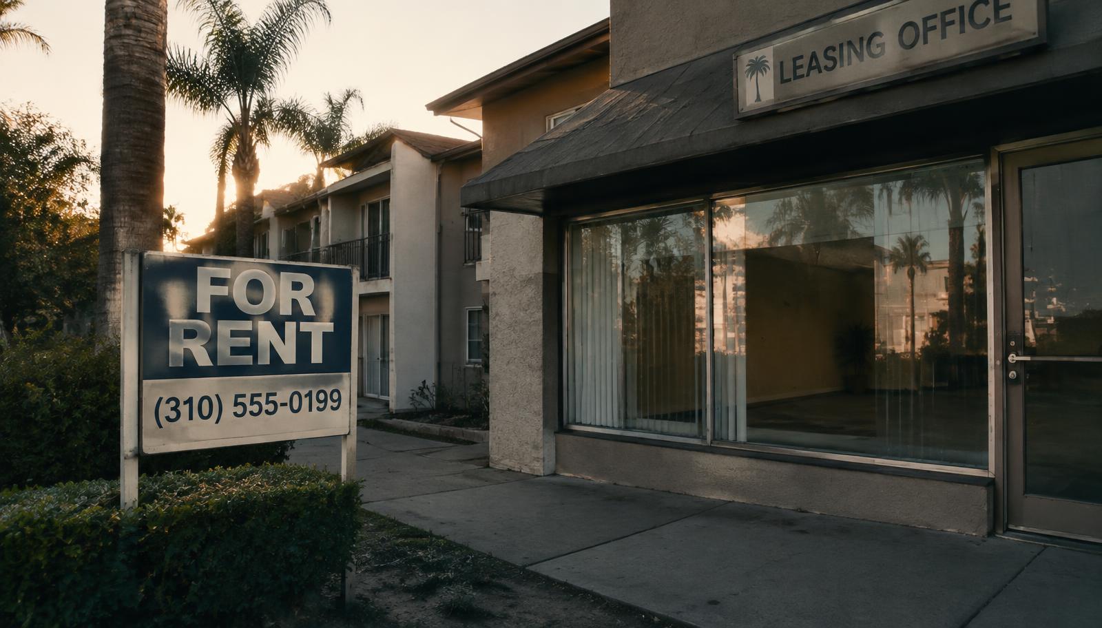 For rent sign outside an apartment building
